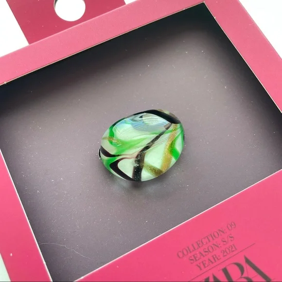 Zara Glass Ring Green Brown Stripe - Picture 2 of 5